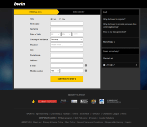 Bwin Signup Form