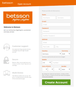 Betsson Top 1 Sign Up Step 2